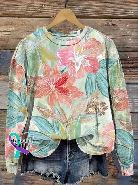 Abstract Floral Art Print Casual Sweatshirt Multicolor / S
