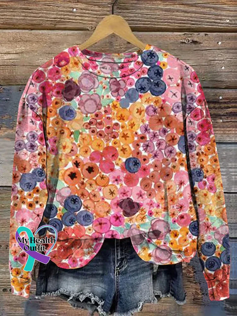 Abstract Floral Art Print Casual Sweatshirt Multicolor / S