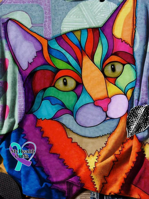 Abstract Geometric Cat Art Design Print Tank Top