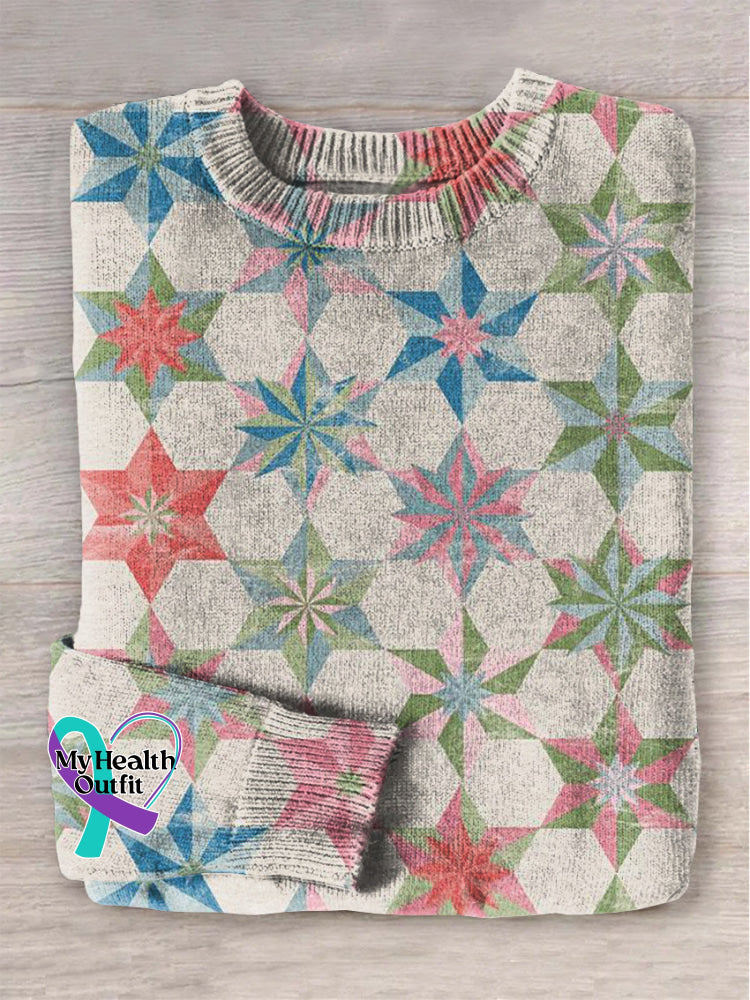 Abstract Geometric Pattern Art Print Knit Pullover Sweater Multicolor / S