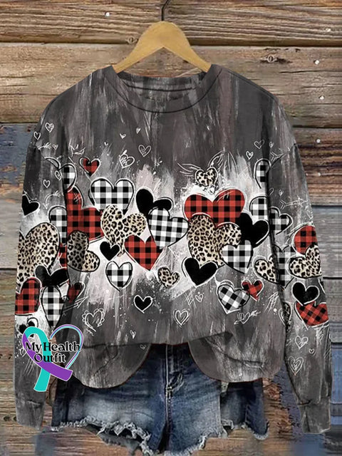 Abstract Heart Art Print Casual Sweatshirt Multicolor / S