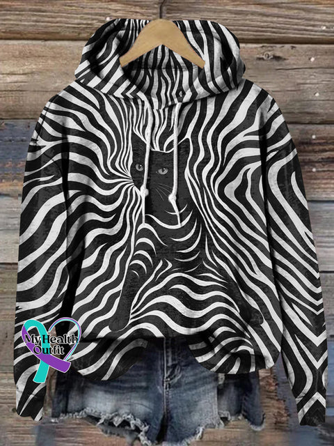 Abstract Pattern Cat Art Casual Sweatshirt Multicolor / S