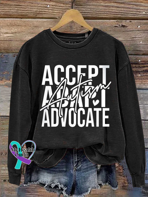 Accept Adapt Advocate Autism Awareness Casual Sweatshirt Black / S