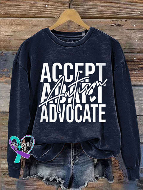 Accept Adapt Advocate Autism Awareness Casual Sweatshirt Blue / S