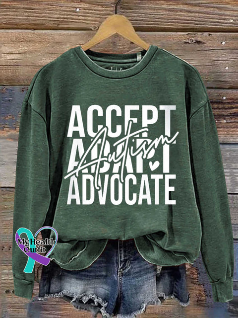 Accept Adapt Advocate Autism Awareness Casual Sweatshirt Green / S