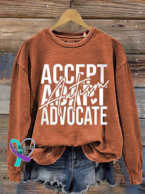 Accept Adapt Advocate Autism Awareness Casual Sweatshirt Orange / S