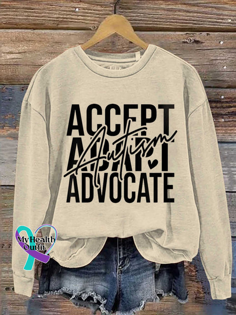 Accept Adapt Advocate Autism Awareness Casual Sweatshirt Sand / S