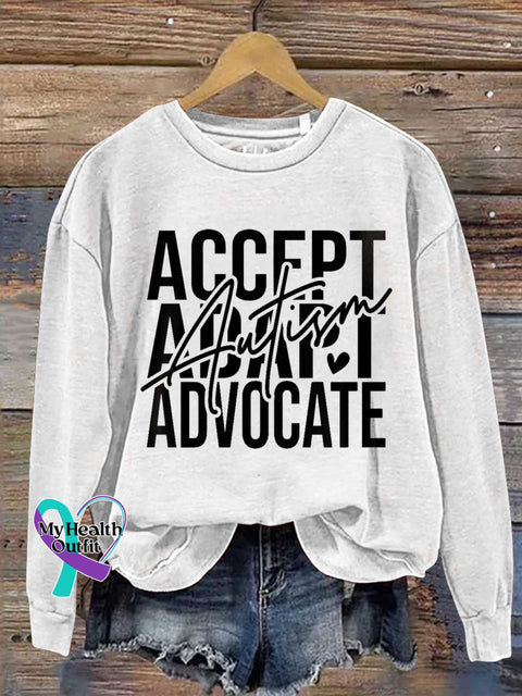 Accept Adapt Advocate Autism Awareness Casual Sweatshirt White / S