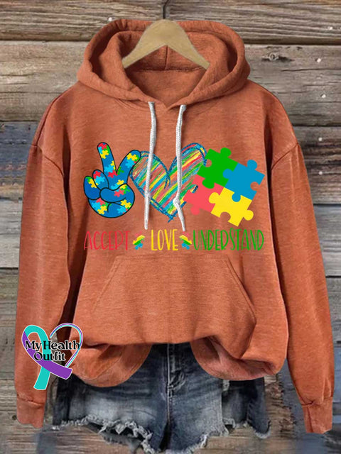 ACCEPT LOVE UNDERSTAND Autism Awareness Casual Hoodie Sweatshirt