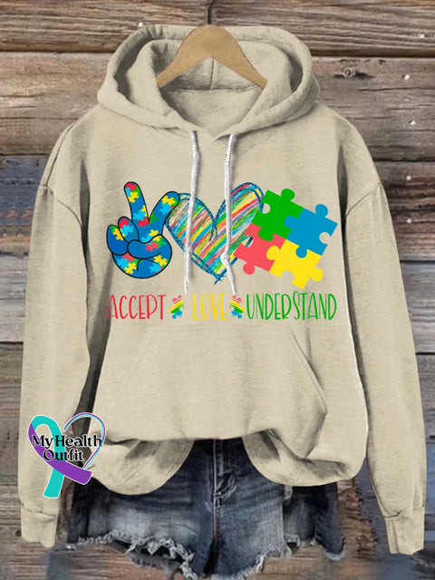 ACCEPT LOVE UNDERSTAND Autism Awareness Casual Hoodie Sweatshirt Sand / S