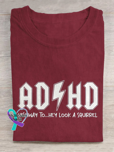 Adhd Mental Health Awareness Highway To Hey Look A Squirrel Casual Print T-Shirt Apricot / S