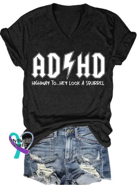 Adhd Mental Health Funny Letter Print Casual Short Sleeve T-Shirt Black / S