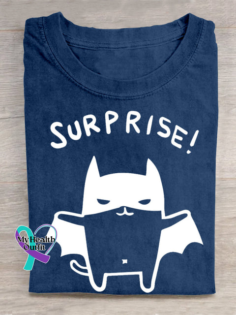 Adorable Bat Surprise Art Print T-shirt Blue / S