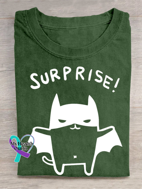 Adorable Bat Surprise Art Print T-shirt Green / S