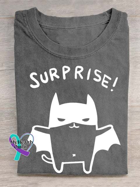 Adorable Bat Surprise Art Print T-shirt Grey / S