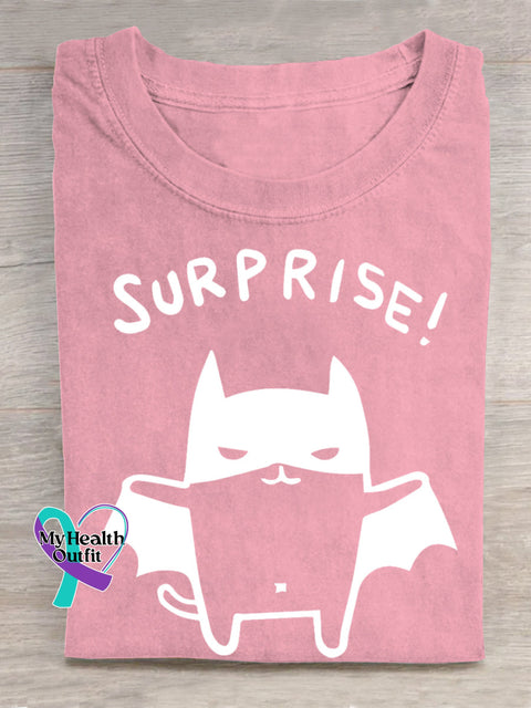 Adorable Bat Surprise Art Print T-shirt Pink / S