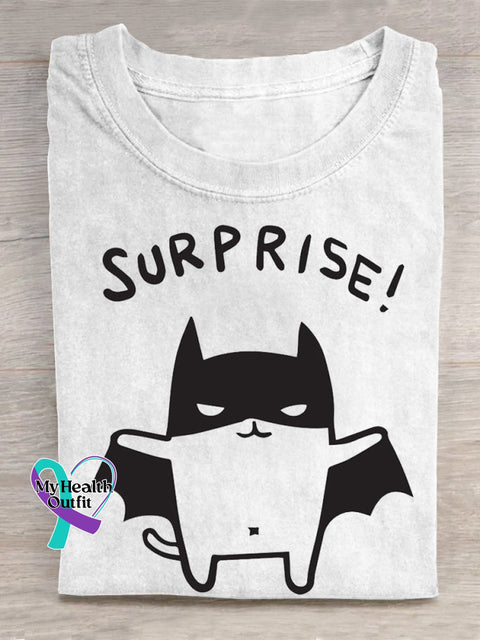 Adorable Bat Surprise Art Print T-shirt White / S
