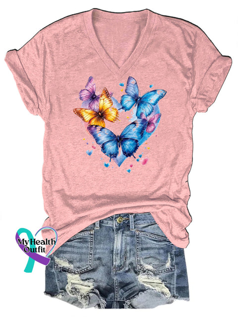 Aesthetic butterfly love print V-neck casual short-sleeved T-shirt Pink / S