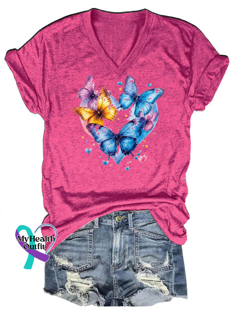 Aesthetic butterfly love print V-neck casual short-sleeved T-shirt RoseRed / S
