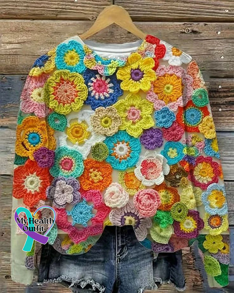 Aesthetics Spring Wildflowers Casual Crew Neck Women’s Sweatshirt Photo Color / S