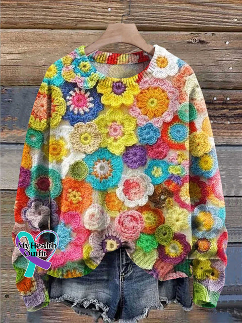 Aesthetics Spring Wildflowers Print Knit Pullover Sweater Multicolor / S