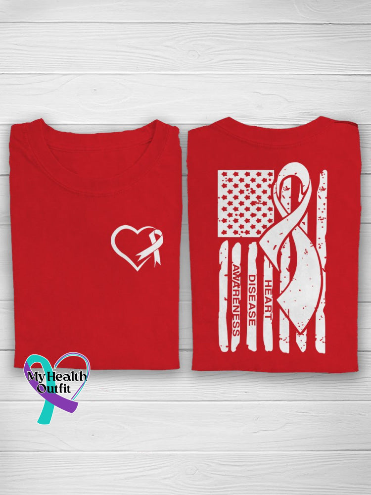 Aids Hiv Awareness Red Ribbon Flag Print Casual T-Shirt Red / S