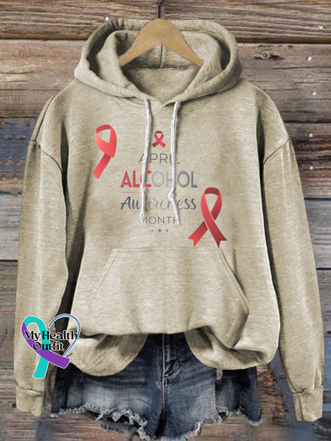 Alcohol Awareness Month Printed Casual Hoodie Beige / S