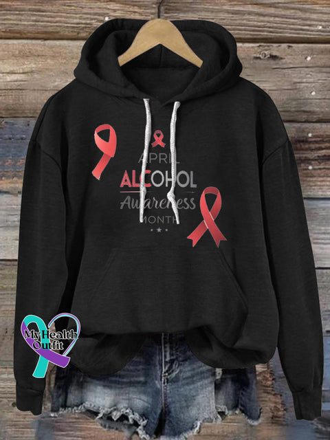 Alcohol Awareness Month Printed Casual Hoodie Black / S