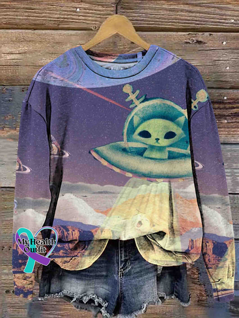 Alien Cat Art Sweatshirt Multicolor / S