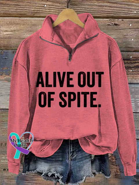 Alive Out Of Spite Mental Health Awareness Art Print Casual Hoodie Sweatshirt Pink / S