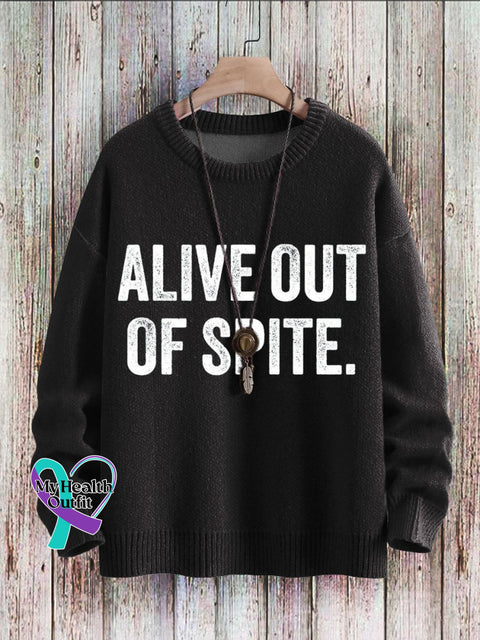 Alive Out Of Spite Mental Health Awareness Art Print Casual Knit Pullover Sweater Black / S
