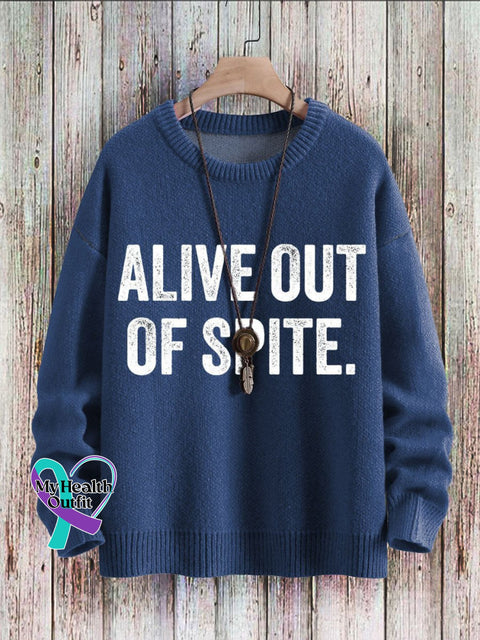 Alive Out Of Spite Mental Health Awareness Art Print Casual Knit Pullover Sweater Blue / S