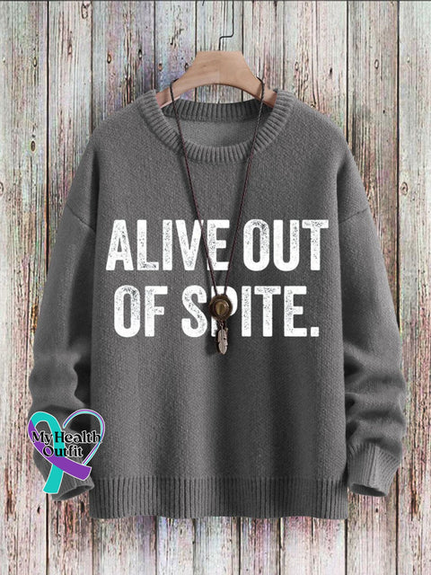 Alive Out Of Spite Mental Health Awareness Art Print Casual Knit Pullover Sweater Grey / S