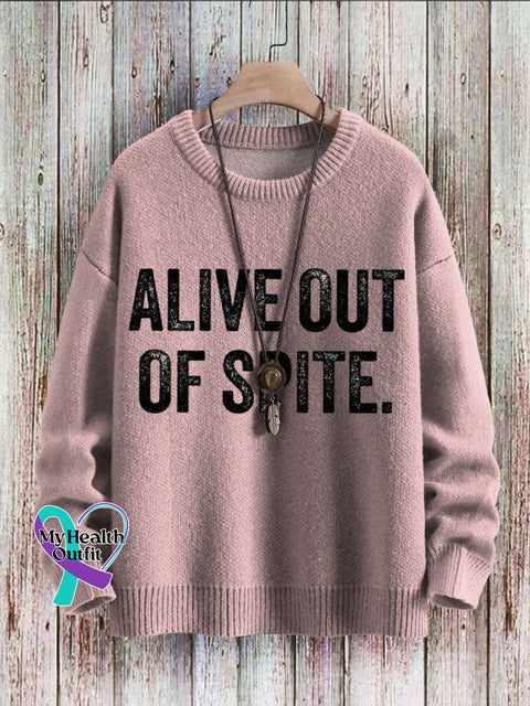 Alive Out Of Spite Mental Health Awareness Art Print Casual Knit Pullover Sweater Pink / S