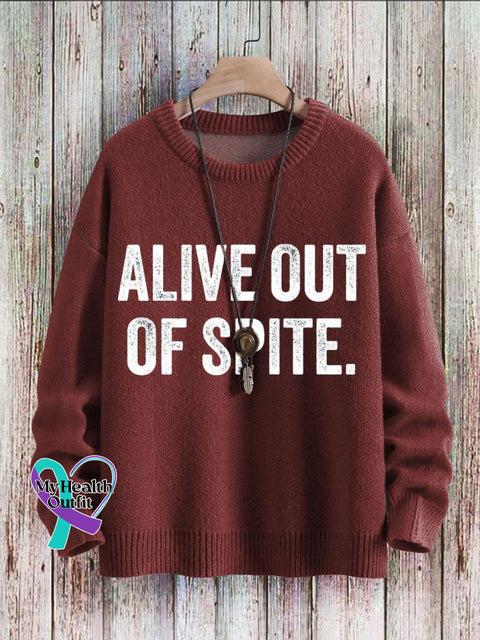 Alive Out Of Spite Mental Health Awareness Art Print Casual Knit Pullover Sweater Red / S