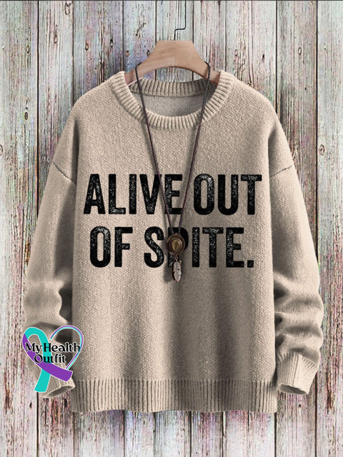 Alive Out Of Spite Mental Health Awareness Art Print Casual Knit Pullover Sweater Sand / S