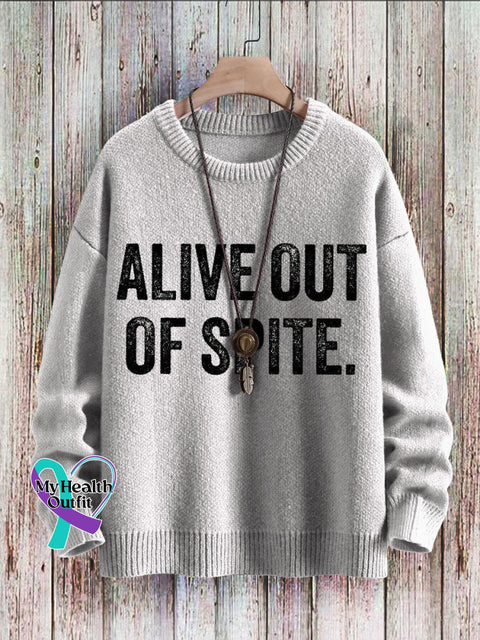 Alive Out Of Spite Mental Health Awareness Art Print Casual Knit Pullover Sweater White / S