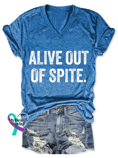 Alive Out Of Spite Mental Health Awareness Art Print Casual T-Shirt Blue / S