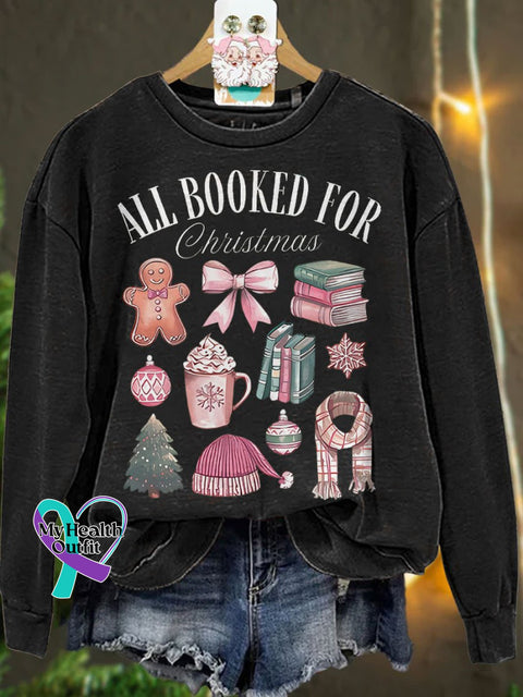 All Booked For Christmas Casual Print Sweatshirt Black / S