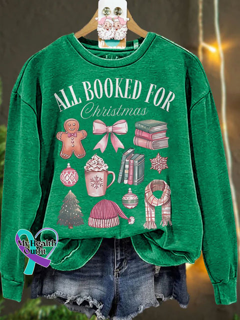 All Booked For Christmas Casual Print Sweatshirt Green / S