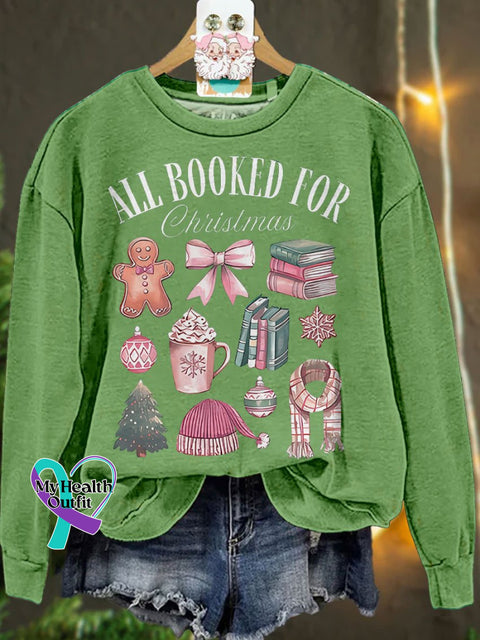 All Booked For Christmas Casual Print Sweatshirt Lightgreen / S