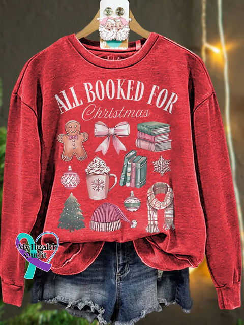 All Booked For Christmas Casual Print Sweatshirt Red / S