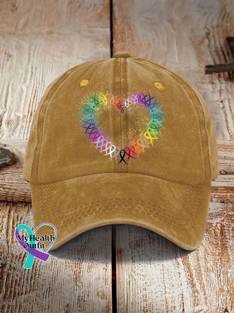 All Cancer Awareness Heart Ribbon Hat Turmeric / One-Size