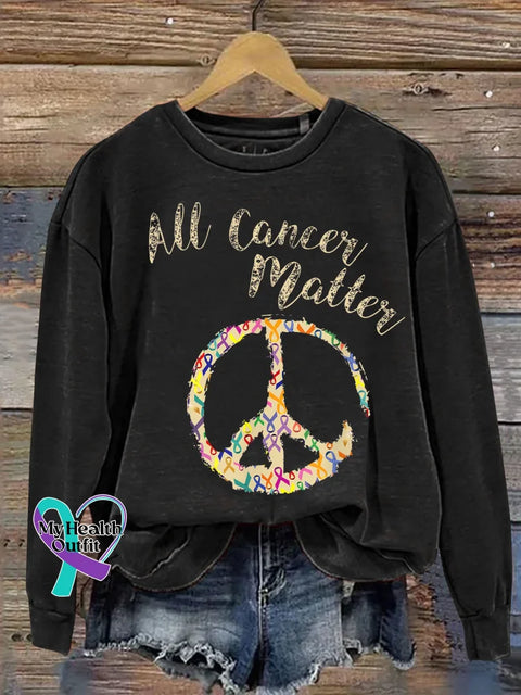 All Cancer Matter Peace Sign Print Casual Sweatshirt Black / S