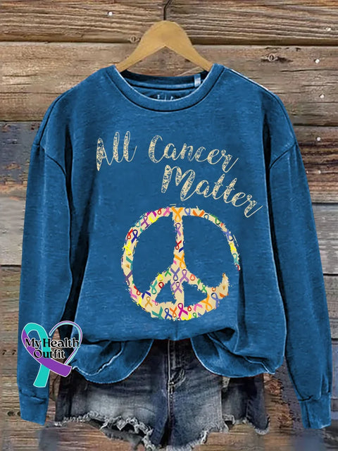 All Cancer Matter Peace Sign Print Casual Sweatshirt Blue / S