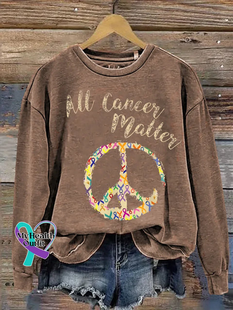 All Cancer Matter Peace Sign Print Casual Sweatshirt Brown / S
