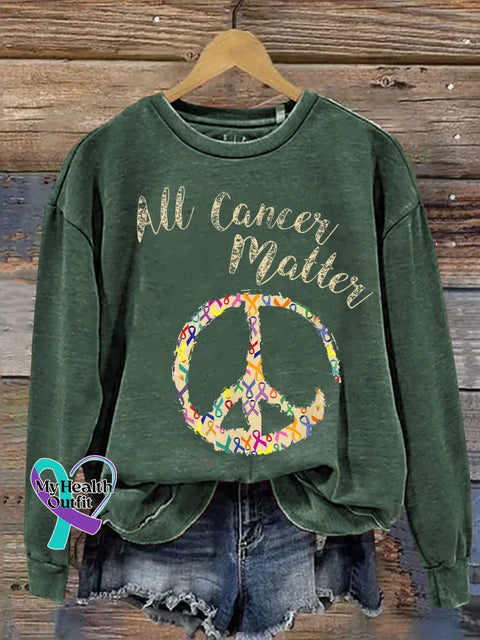 All Cancer Matter Peace Sign Print Casual Sweatshirt Green / S
