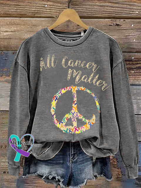 All Cancer Matter Peace Sign Print Casual Sweatshirt Grey / S