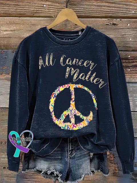All Cancer Matter Peace Sign Print Casual Sweatshirt Navy / S