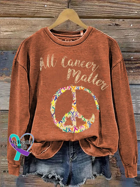 All Cancer Matter Peace Sign Print Casual Sweatshirt Orange / S